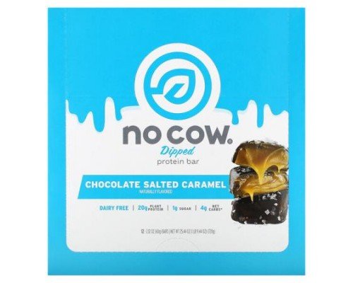 No Cow, Dipped Protein Bar, Chocolate Salted Caramel, 12 Bars, 2.12 oz (60 g) Each