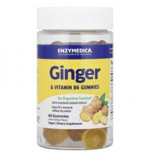 Enzymedica, Ginger & Vitamin B6 Gummies, Lemon Ginger, 60 Gummies