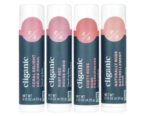 Cliganic, Tinted Lip Balm Set, Hint of Tint, 4 Pack, 0.15 oz (4.25 g) Each