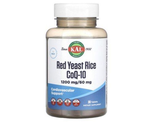 KAL, Red Yeast Rice, CoQ-10, 1,200 mg/ 60 mg, 30 Tablets