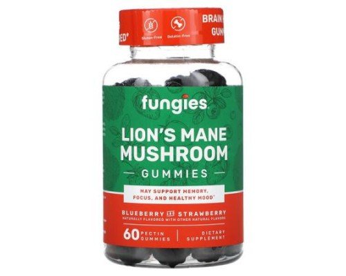 Fungies, Lion's Mane Mushroom Gummies, Blueberry and Strawberry, 60 Pectin Gummies