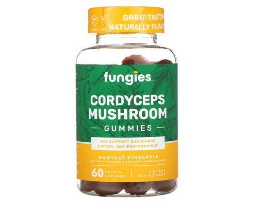 Fungies, Cordyceps Mushroom Gummies, Mango and Pineapple, 60 Pectin Gummies (50 mg per Gummy)