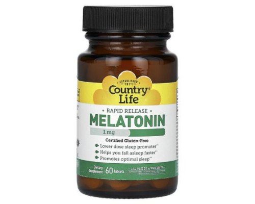 Country Life, Melatonin, Rapid Release , 1 mg, 60 Tablets