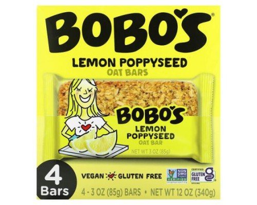 Bobo's Oat Bars, Lemon Poppyseed, 4 Bars, 3 oz (85 g) Each