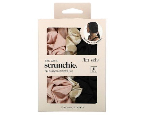 Kitsch, The Satin Scrunchie, For Textured/Straight Hair, Assorted, 5 Scrunchie