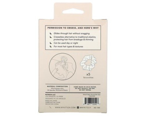 Kitsch, The Satin Scrunchie, For Textured/Straight Hair, Assorted, 5 Scrunchie
