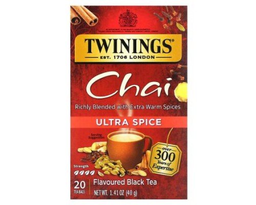 Twinings, Flavored Black Tea, Chai, Ultra Spice , 20 Tea Bags, 1.41 oz (40 g)