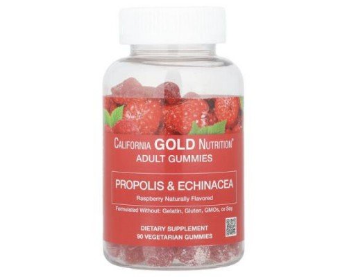 California Gold Nutrition, Propolis and Echinacea Gummies, Natural Raspberry, 90 Vegetarian Gummies