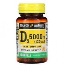Mason Natural, Vitamin D3, 125 mcg (5000 IU), 100 Softgels