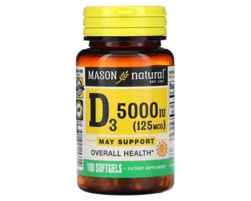 Mason Natural, Vitamin D3, 125 mcg (5000 IU), 100 Softgels
