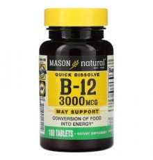 Mason Natural, Vitamin B-12, 3,000 mcg, 100 Tablets