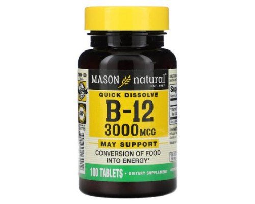 Mason Natural, Vitamin B-12, 3,000 mcg, 100 Tablets