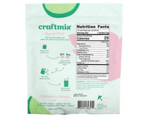 Craftmix, Cocktail Mix Packets, Mint Mojito, 12 Packets, 2.96 oz (84 g)