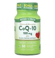 Nature's Truth, CoQ-10 Plus Black Pepper Extract, Enhanced Absorption, 100 mg, 50 Quick Release Softgels