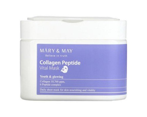 Mary & May, Collagen Peptide, Vital Beauty Mask, 30 Sheets