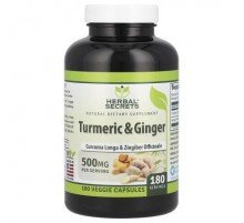 Herbal Secrets, Turmeric & Ginger, 500 mg, 180 Veggie Capsules