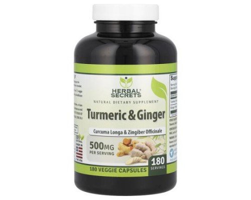 Herbal Secrets, Turmeric & Ginger, 500 mg, 180 Veggie Capsules