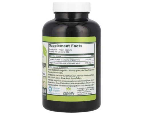 Herbal Secrets, Turmeric & Ginger, 500 mg, 180 Veggie Capsules