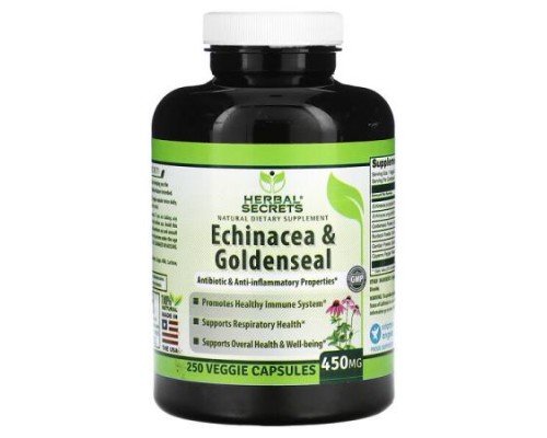 Herbal Secrets, Echinacea & Goldenseal, 450 mg , 250 Veggie Capsules