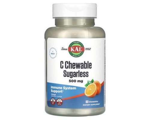 KAL, C Chewable Sugarless, Orange, 500 mg, 60 Chewables