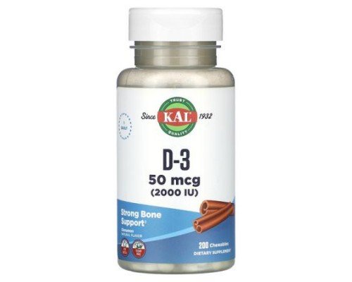 KAL, D-3, Cinnamon, 50 mcg (2,000 IU), 200 Chewables