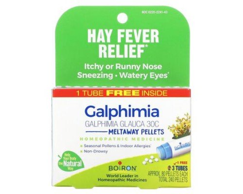 Boiron, Galphimia Meltaway Pellets, 3 Tubes, 80 Pellets Each