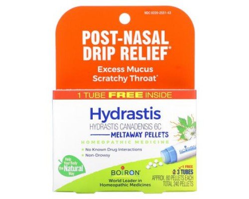 Boiron, Hydrastis Meltaway Pellets , 3 Tubes, 80 Pellets Each