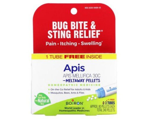 Boiron, Apis Meltaway Pellets, 3 Tubes, 80 Pellets Each
