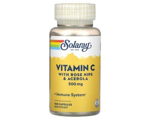 Solaray, Vitamin C, with Rose Hips & Acerola, 500 mg, 100 Capsules