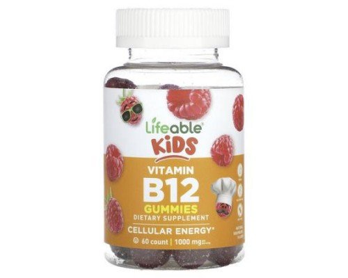 Lifeable, Kids Vitamin B12 Gummies, Natural Raspberry, 60 Gummies (500 mg per Gummy)