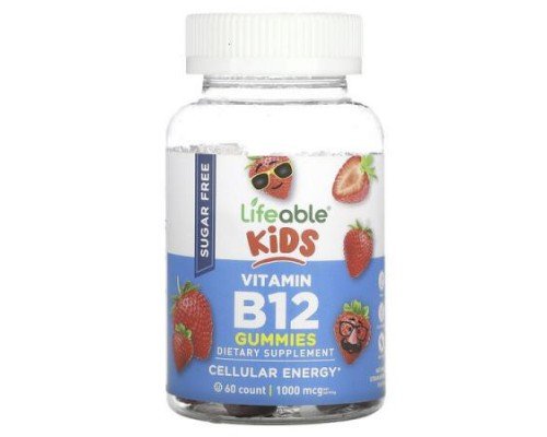 Lifeable, Kids Vitamin B12 Gummies, Sugar Free, Natural Strawberry, 60 Gummies (500 mcg per Gummy)