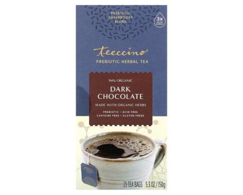 Teeccino, Prebiotic Herbal Tea, Dark Chocolate, Caffeine Free, 25 Tea Bags, 5.3 oz (150 g)