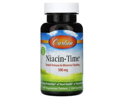 Carlson, Niacin-Time, 500 mg, 100 Vegetarian Tablets