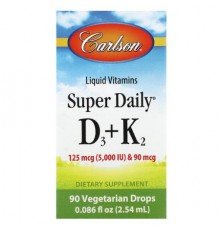 Carlson, Super Daily® D3 + K2, 125 mcg (5,000 IU) & 90 mcg, 0.086 fl oz (2.54 ml)