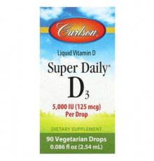 Carlson, Super Daily®, D3, 125 mcg (5,000 IU), 0.086 fl oz (2.54 ml)