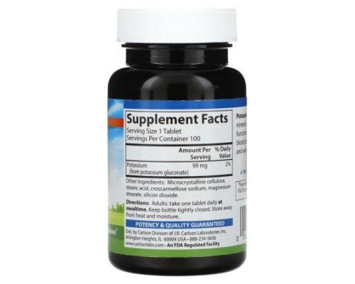 Carlson, Potassium, 99 mg, 100 Tablets