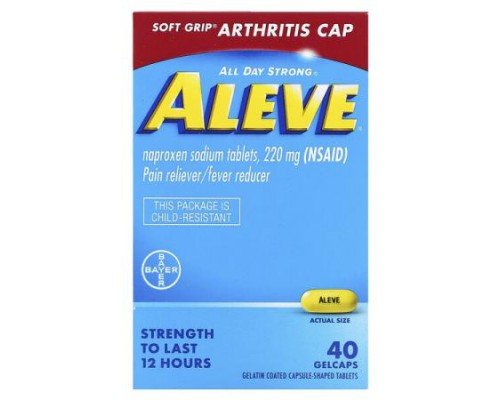Aleve, Naproxen Sodium Tablets, 220 mg, 40 Gelcaps
