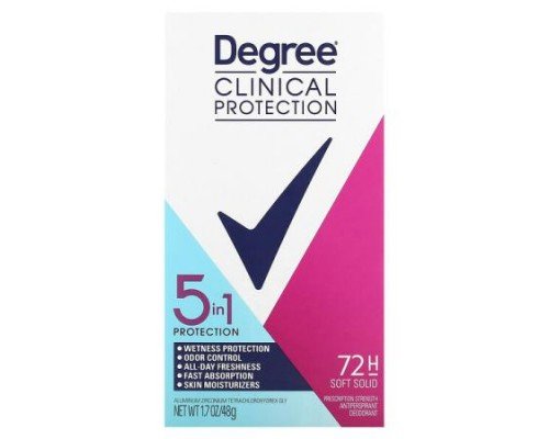Degree, Clinical Protection, 5 In 1 Protection, Antiperspirant Deodorant, Soft Solid, 1.7 oz (48 g)
