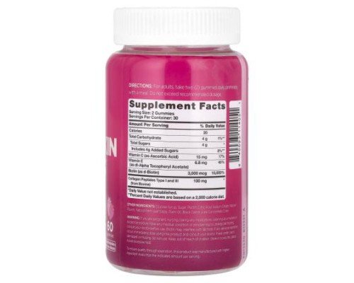 Pink, Beautiful, Hair, Skin & Nails + Collagen, Natural Strawberry, 60 Gummies
