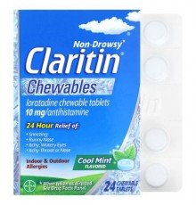 Claritin, Non-Drowsy, Chewables, Cool Mint, 10 mg, 24 Chewable Tablets