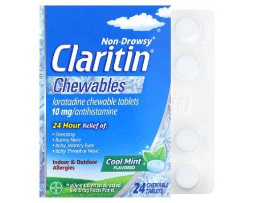 Claritin, Non-Drowsy, Chewables, Cool Mint, 10 mg, 24 Chewable Tablets