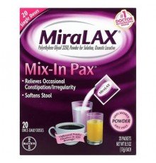 MiraLAX, Mix-In Pack, Grit Free , Unflavored, 20 Packets 0.5 oz (17 g) Each
