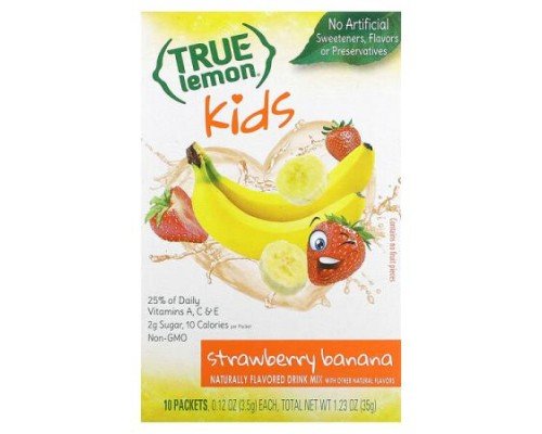 True Citrus, True Lemon, Kids Drink Mix, Strawberry Banana, 10 Packets, 0.12 oz (3.5 g) Each