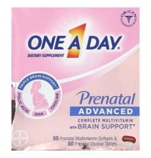 One-A-Day, Prenatal Advanced, Complete Multivitamin with Brain Support, 60 Prenatal Multivitamin Softgels & 60 Prenatal Choline Tablets