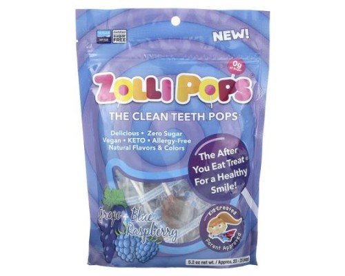 Zollipops, The Clean Teeth Pops, Grape + Blue Raspberry, Approx. 23-25 pops, 5.2 oz