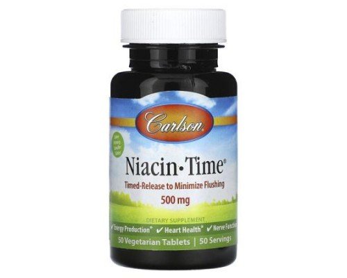 Carlson, Niacin-Time, 500 mg, 50 Vegetarian Tablets