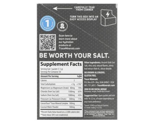 Trace, TM Sport, ZEROLyte, Electrolyte Drink Mix, Salty Watermelon, 30 Packets, 0.27 oz (7.3 g) Each