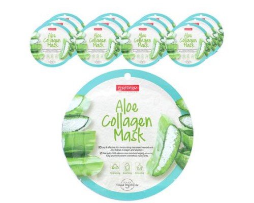 Purederm, Aloe Collagen Beauty Mask, 12 Sheets, 0.63 oz (18 g) Each