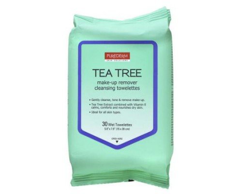 Purederm, Make-Up Remover Cleansing Towelettes, Tea Tree, 30 Wet Towelettes