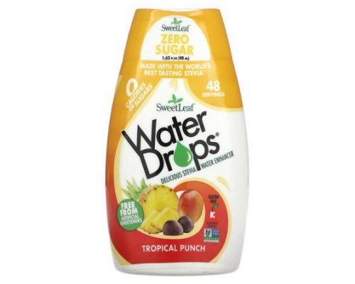 SweetLeaf Stevia, Water Drops, Delicious Stevia Water Enhancer, Tropical Punch, 1.62 fl oz (48 ml)
